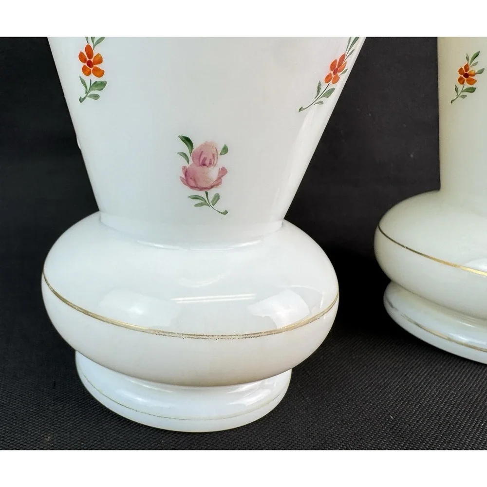 Lot Of 2 Vintage Czech White Porcelain Trumpet Style Vases Floral Pink Rose